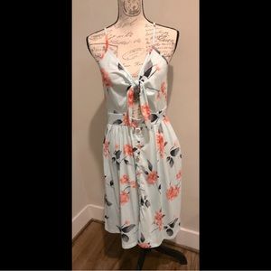 Women’s sleeveless floral, sky blue cut out bow knot dress